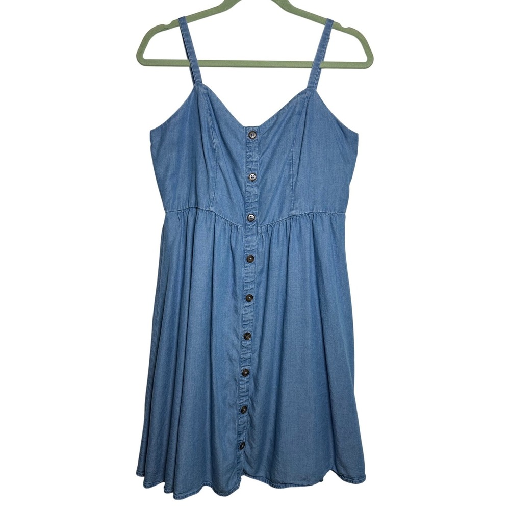 Old Navy Blue Chambray Cami Mini Dress Button Front Lyocell Size L - Picture 2 of 6